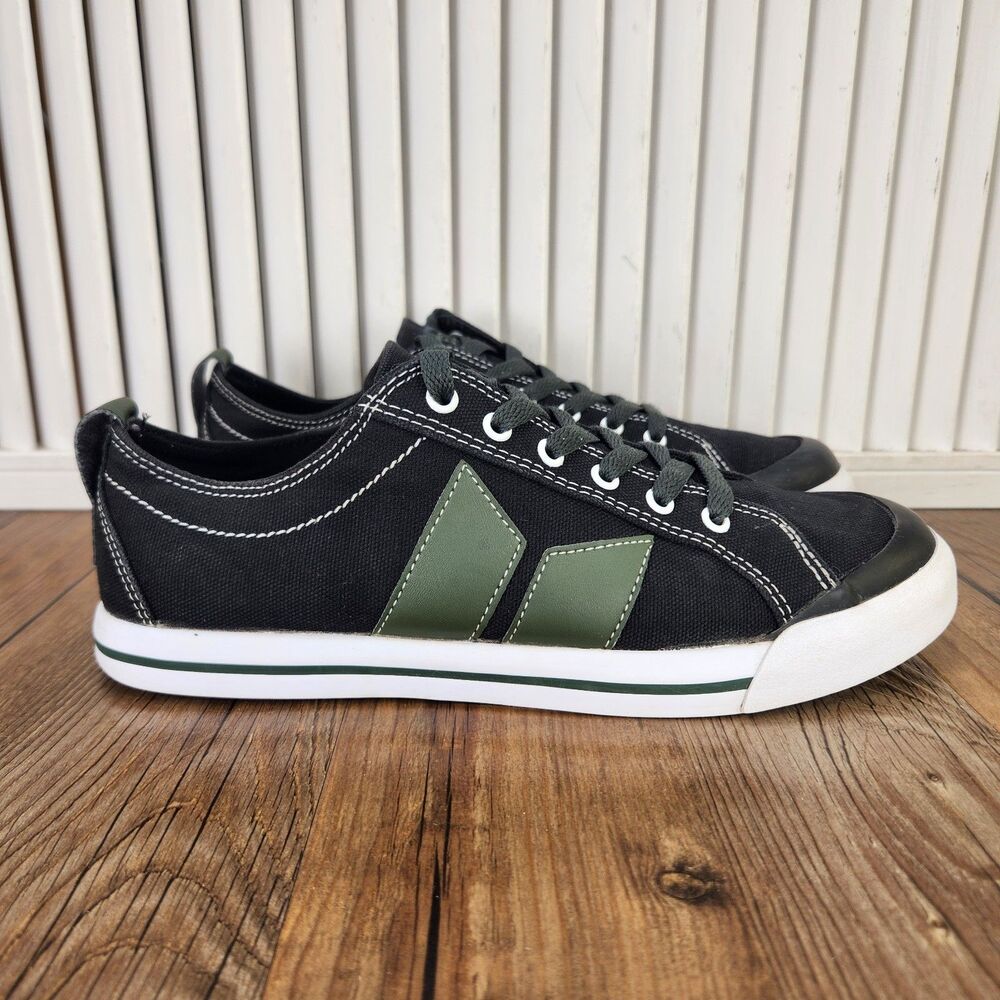 Macbeth Eliot Vegan Skate Shoes Mens Sz 7 Black Green Canvas Skater Low Sneakers
